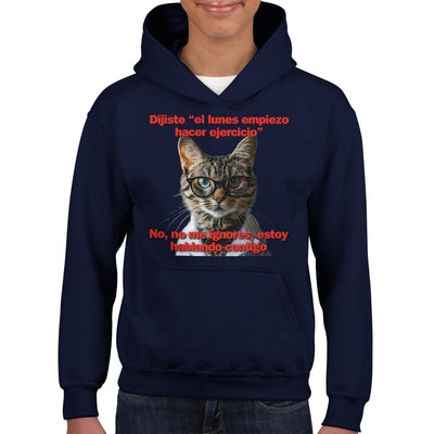 Sudadera con capucha júnior estampado de gato "Promesa de Ejercicio" Michilandia | La tienda online de los fans de gatos