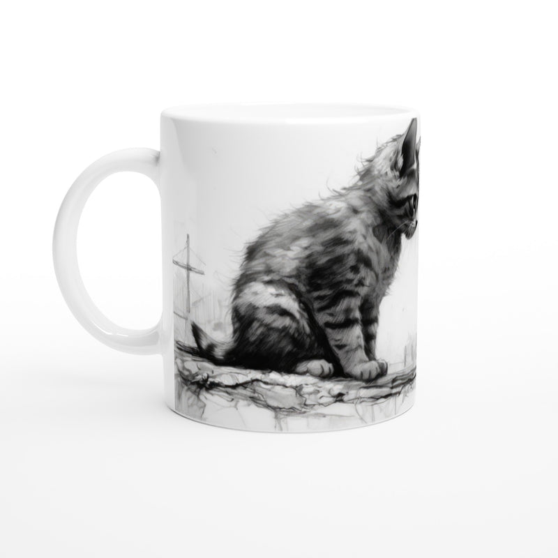 Taza blanca con impresión de gato "Miradas Felinas" Gelato