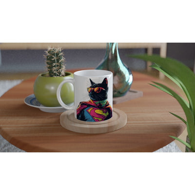 Taza Blanca con Impresión de Gato "SuperMiau" Michilandia | La tienda online de los fans de gatos