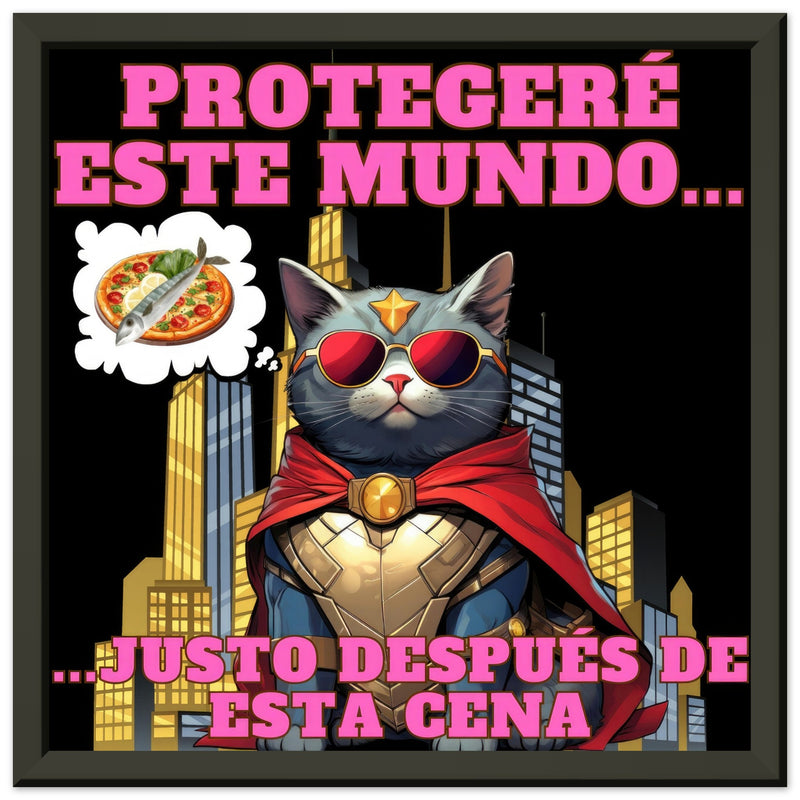 Póster Semibrillante de Gato con Marco Metal "Guardián de la Cena" Michilandia | La tienda online de los amantes de gatos