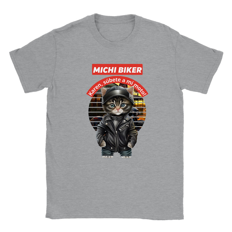 Camiseta unisex estampado de gato "Michi biker" Gelato