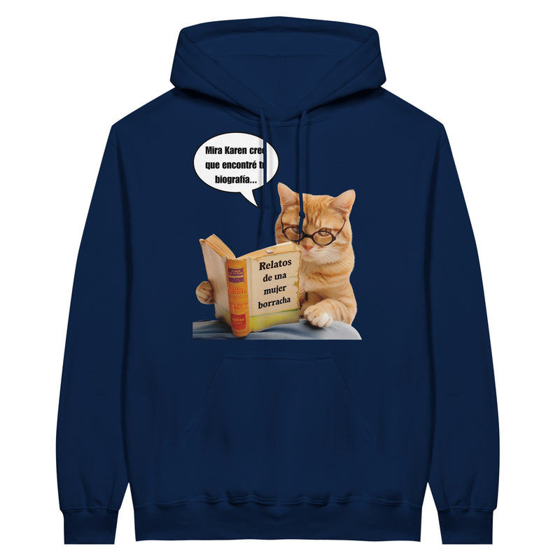 Sudadera con Capucha Unisex Estampado de Gato "Biografía de Karen" Michilandia