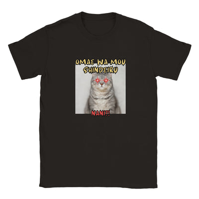 Camiseta júnior unisex estampado de gato "Omae wa mou shindeiru" Michilandia | La tienda online de los amantes de gatos