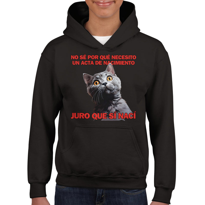 Sudadera con capucha júnior estampado de gato "Sorpresa Burocrática" Michilandia | La tienda online de los fans de gatos