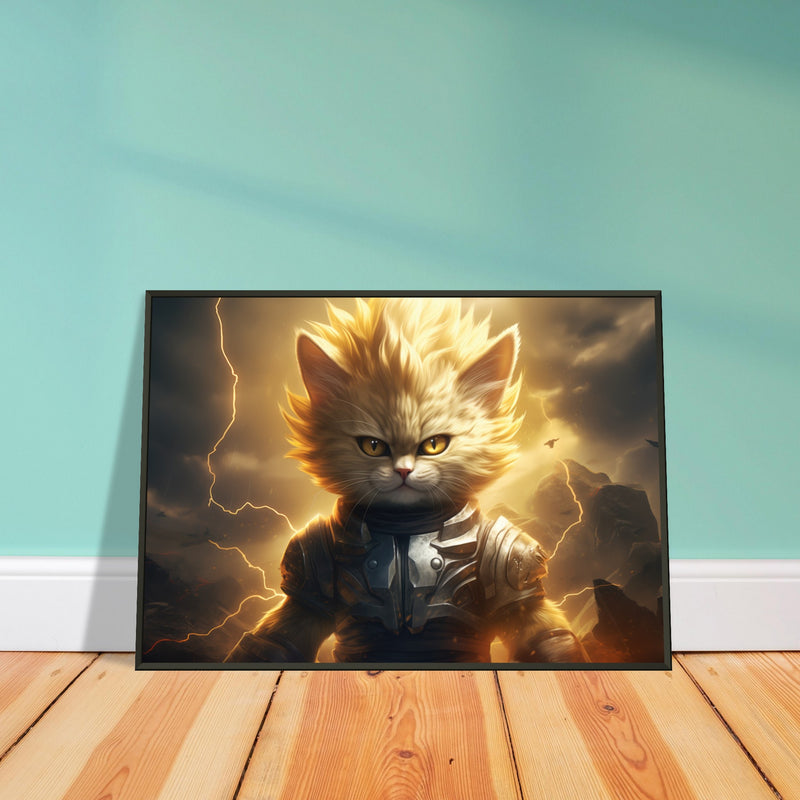 Póster Semibrillante de Gato con Marco Metal "El Último Saiyajin Felino" Michilandia | La tienda online de los fans de gatos