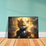 Póster Semibrillante de Gato con Marco Metal "El Último Saiyajin Felino" Michilandia | La tienda online de los fans de gatos