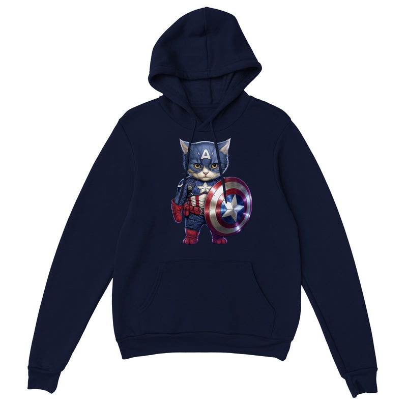 Sudadera con capucha unisex estampado de gato "Capitán América Peludo" Gelato