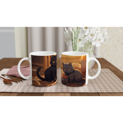 Taza blanca con impresión de gato 