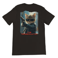 Camiseta Prémium Unisex Impresión Trasera de Gato "Hasta la Vista, Miau" Michilandia | La tienda online de los fans de gatos