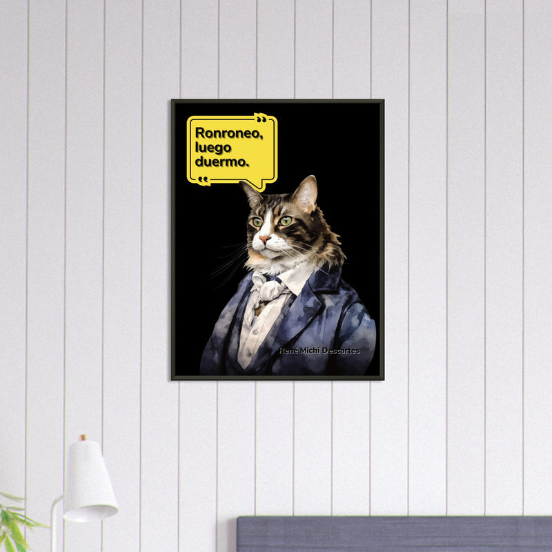 Póster Semibrillante de Gato con Marco Metal "René Michi Descartes" Michilandia | La tienda online de los amantes de gatos