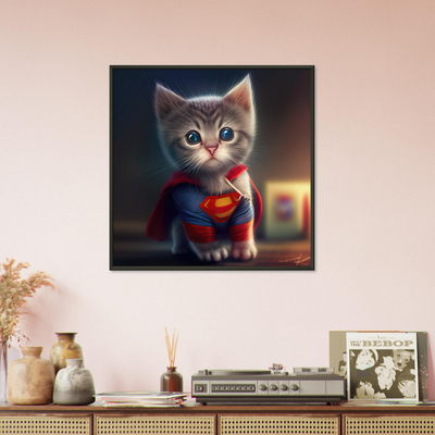 Póster semibrillante de gato con marco metal "Supercat" Gelato