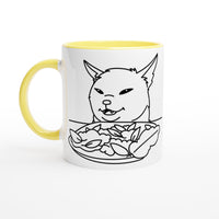 Taza Bicolor con Impresión de Gato "Meme Festín Felino" Michilandia