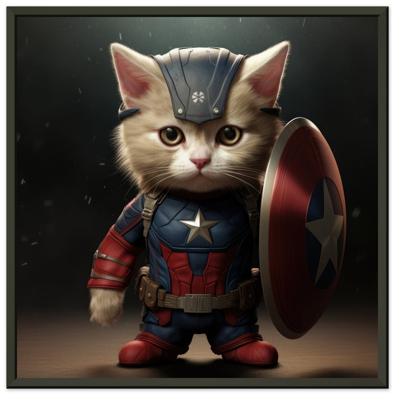 Póster semibrillante de gato con marco metal "Michi Captain America" Gelato