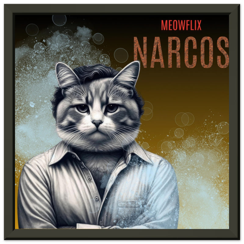 Póster Semibrillante de Gato con Marco Metal "Narcogato" Michilandia | La tienda online de los fans de gatos