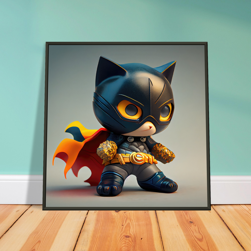 Póster semibrillante de gato con marco metal "Superpurr" Gelato