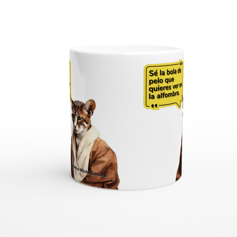 Taza blanca con impresión de gato "Mahatma Michi Gandhi" Michilandia | La tienda online de los amantes de gatos