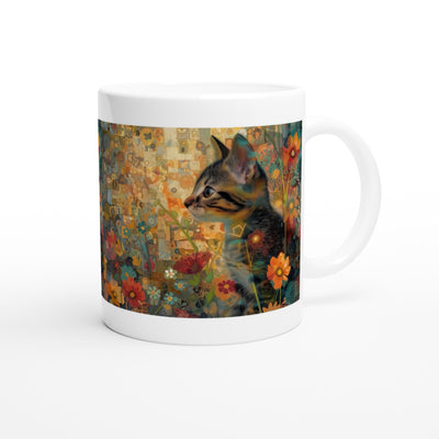 Taza Blanca con Impresión de Gato "Fantasía Klimtiana" Michilandia | La tienda online de los fans de gatos