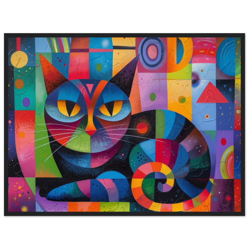 Póster de gato con marco de madera "Vibraciones Kandinsky" Michilandia | La tienda online de los fans de gatos