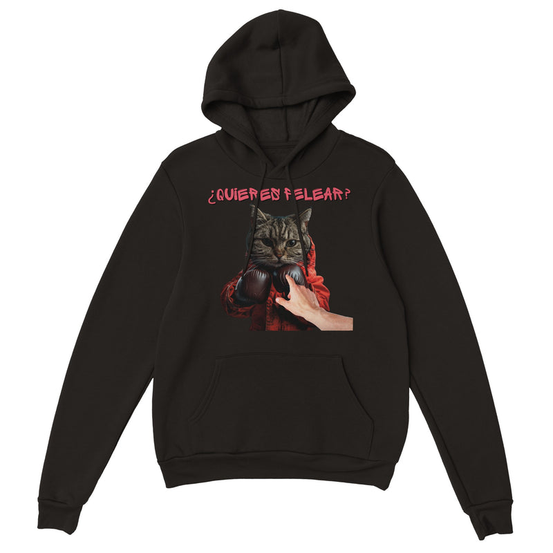 Sudadera con Capucha Unisex Estampado de Gato "¿quieres pelear?" Michilandia | La tienda online de los fans de gatos