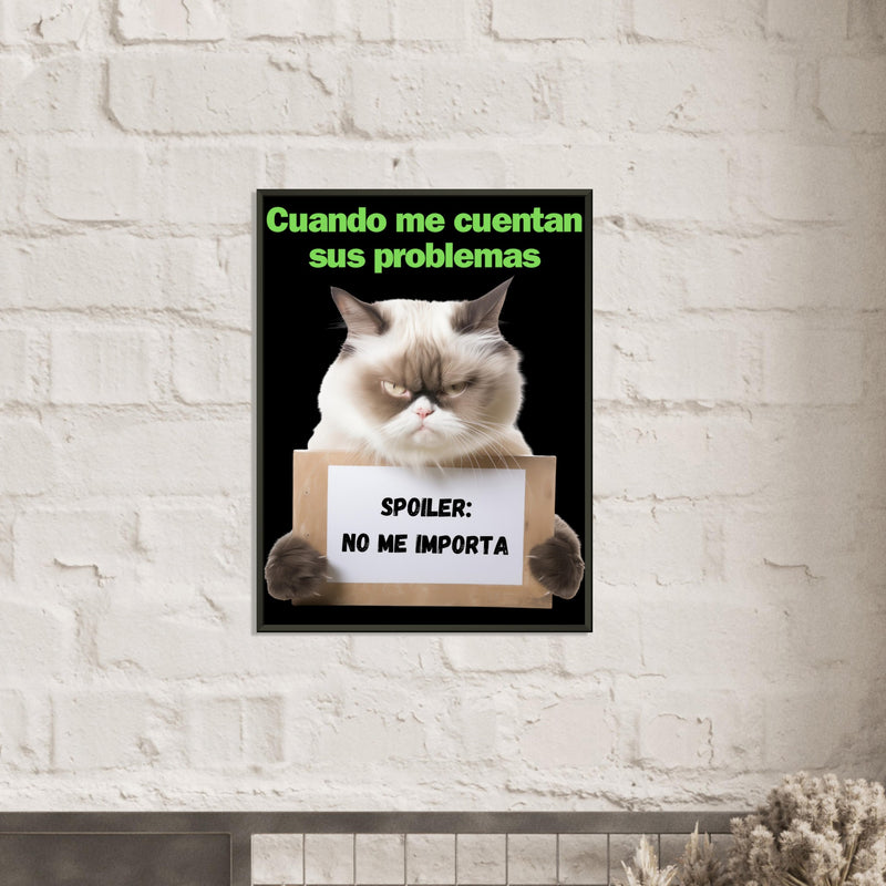 Póster Semibrillante de Gato con Marco Metal "Desinterés Felino" Michilandia | La tienda online de los fans de gatos