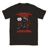 Camiseta unisex estampado de gato "El Ninja de las Galletas" Negro