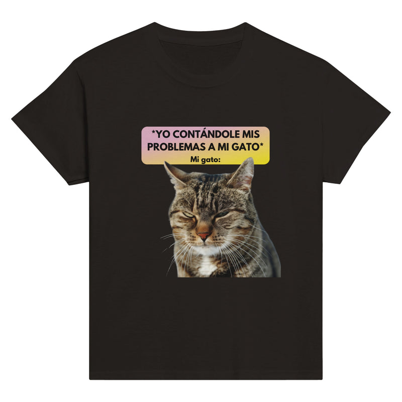 Camiseta Junior Unisex Estampado de Gato "Miau Indiferente" Michilandia