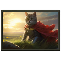 Póster semibrillante de gato con marco metal "Wonder Kitty al Amanecer"