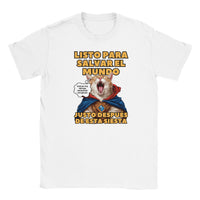 Camiseta Junior Unisex Estampado de Gato "Héroe Descansando" Michilandia | La tienda online de los fans de gatos
