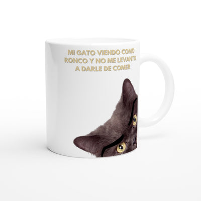 Taza Blanca con Impresión de Gato "Despertar Felino" Michilandia