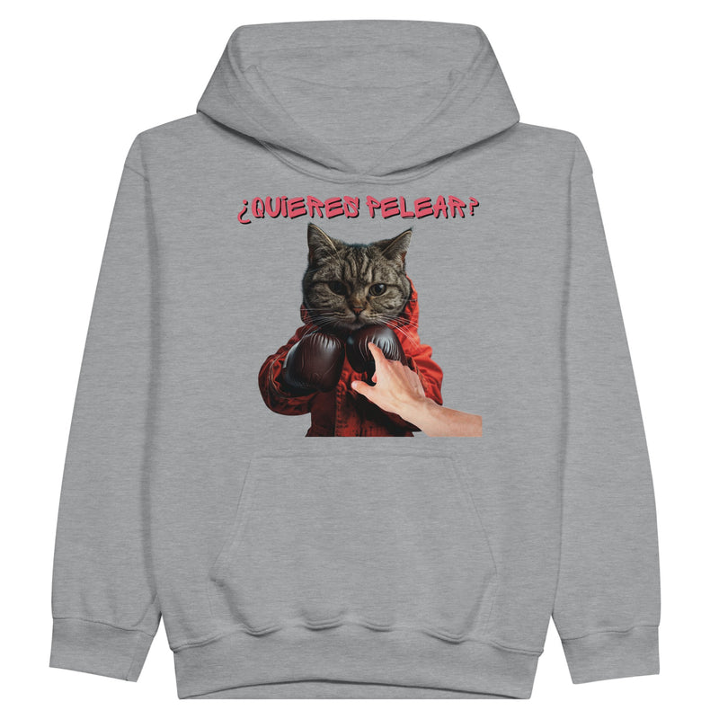 Sudadera con capucha júnior estampado de gato "¿quieres pelear?" Michilandia | La tienda online de los fans de gatos