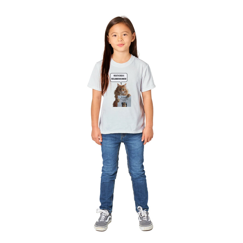 Camiseta Junior Unisex Estampado de Gato "Recompensa Miau" Michilandia