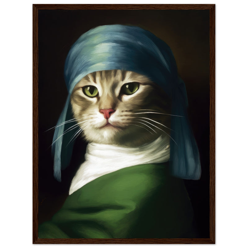 Póster Semibrillante de Gato con Marco de Madera "Retrato Renacentista" Michilandia | La tienda online de los fans de gatos