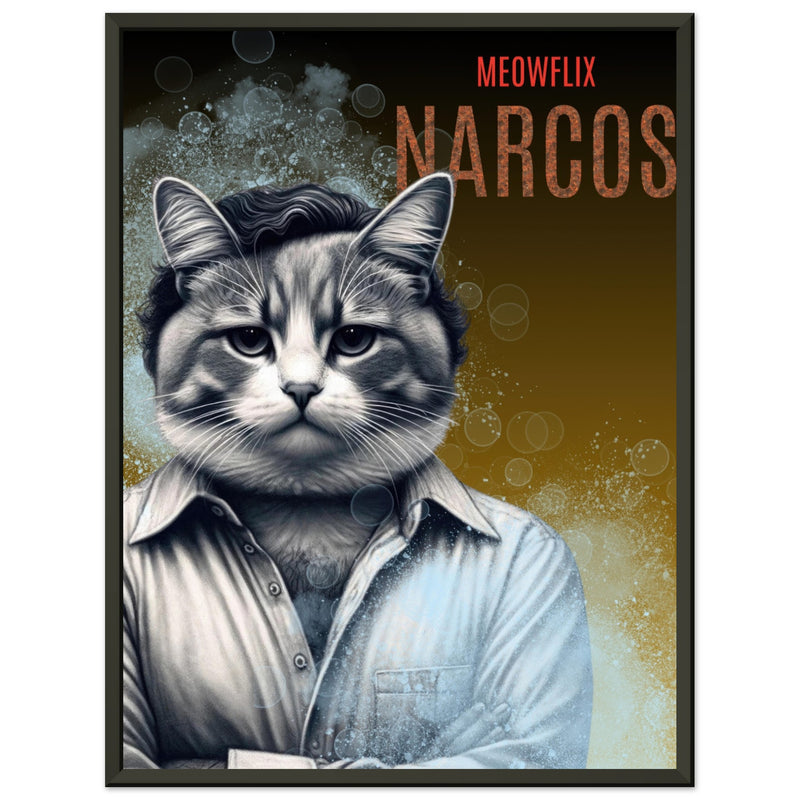 Póster Semibrillante de Gato con Marco Metal "Narcogato" Michilandia | La tienda online de los fans de gatos