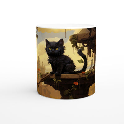 Taza blanca con impresión de gato 