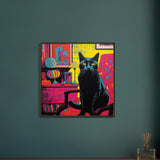 Póster semibrillante de gato con marco de madera "Gato Negro en un Salón" Gelato