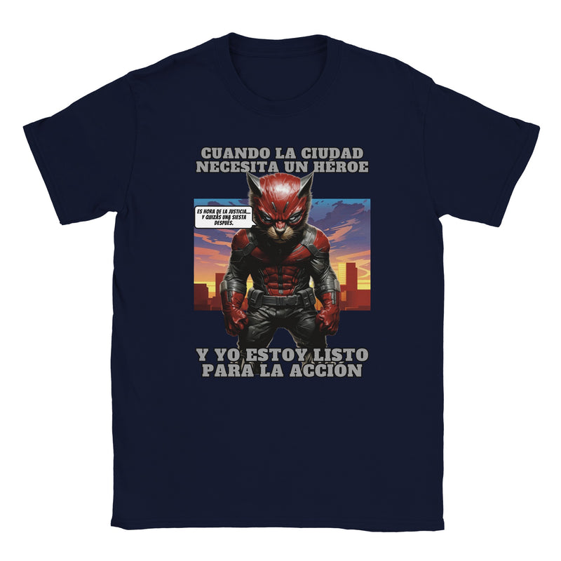 Camiseta unisex estampado de gato "Atardecer Heroico" Michilandia | La tienda online de los fans de gatos