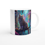 Taza Blanca con Impresión de Gato "Encanto Iridiscente" Michilandia | La tienda online de los fans de gatos