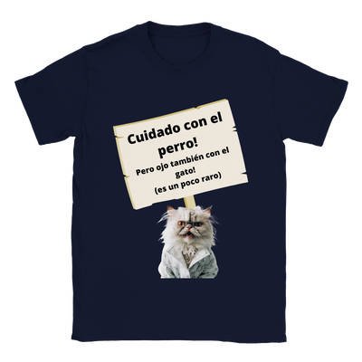 Camiseta unisex estampado de gato "Cuidado con el gato" Gelato