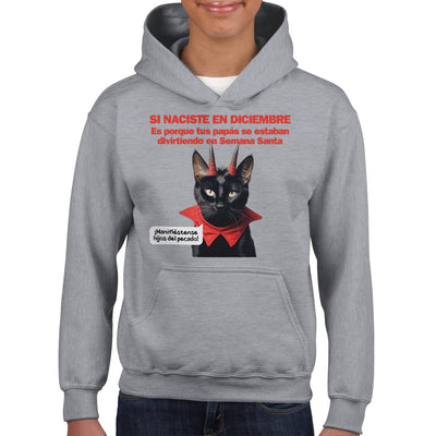 Sudadera con capucha júnior estampado de gato "Semana no muy Santa" Michilandia | La tienda online de los fans de gatos