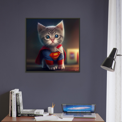 Póster semibrillante de gato con marco metal "Supercat" Gelato