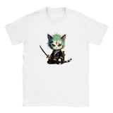 Camiseta júnior unisex estampado de gato "Ronroneo Zoro: El Espadachín Felino" Michilandia | La tienda online de los amantes de gatos