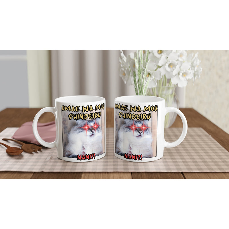 Taza blanca con impresión de gato 