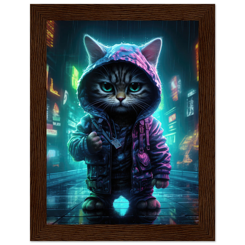 Póster semibrillante de gato con marco de madera "Munchkin Gángster Cyberpop" Gelato