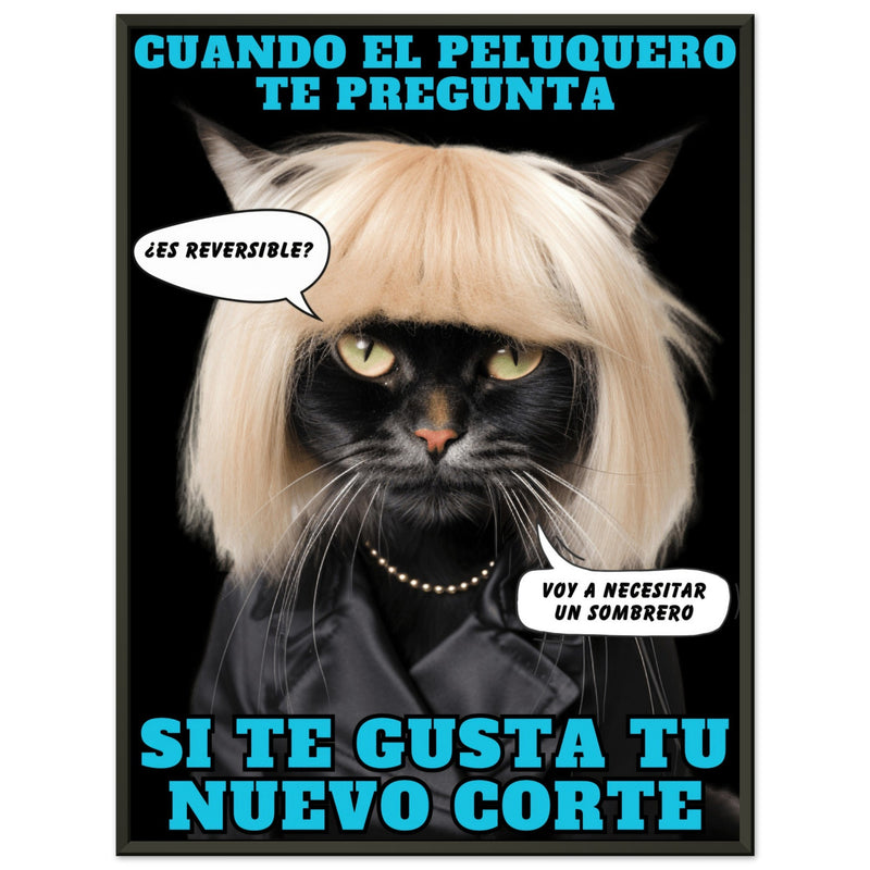 Póster Semibrillante de Gato con Marco Metal 