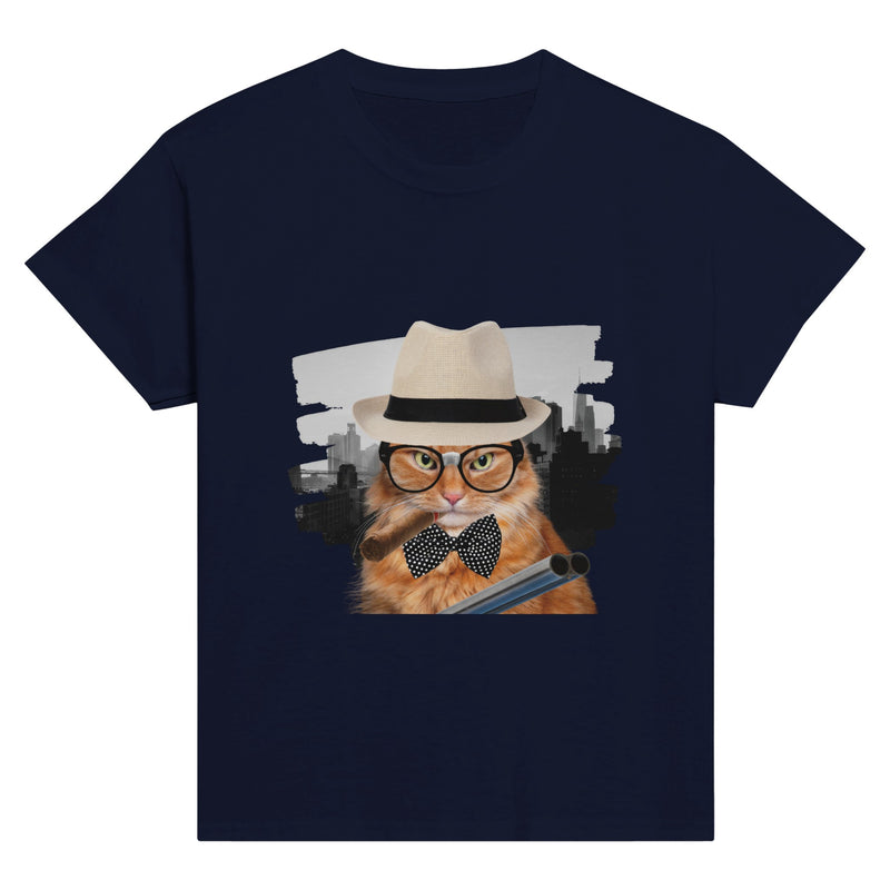 Camiseta Junior Unisex Estampado de Gato "Miau Capone" Michilandia | La tienda online de los fans de gatos