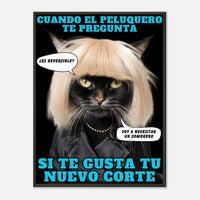 Póster Semibrillante de Gato con Marco Metal "El Desastre Peluquero" Michilandia | La tienda online de los amantes de gatos