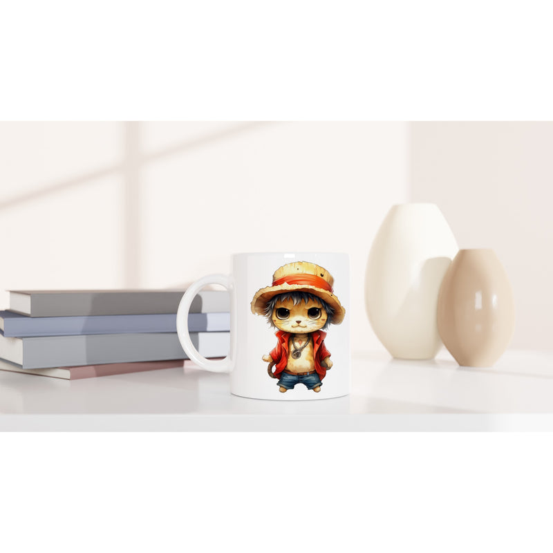 Taza blanca con impresión de gato "Miau D. Luffy" Michilandia | La tienda online de los amantes de gatos