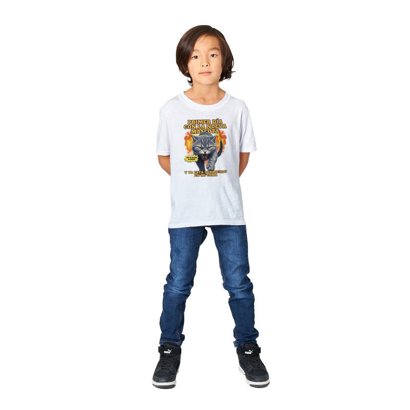 Camiseta Junior Unisex Estampado de Gato "Nuevo Rival" Michilandia | La tienda online de los fans de gatos