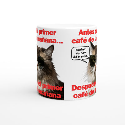 Taza Blanca con Impresión de Gato "Amanecer Grumpy" Michilandia | La tienda online de los fans de gatos