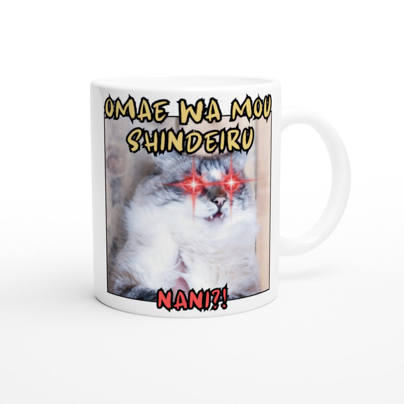 Taza blanca con impresión de gato "Michi del Hokuto" Michilandia | La tienda online de los amantes de gatos